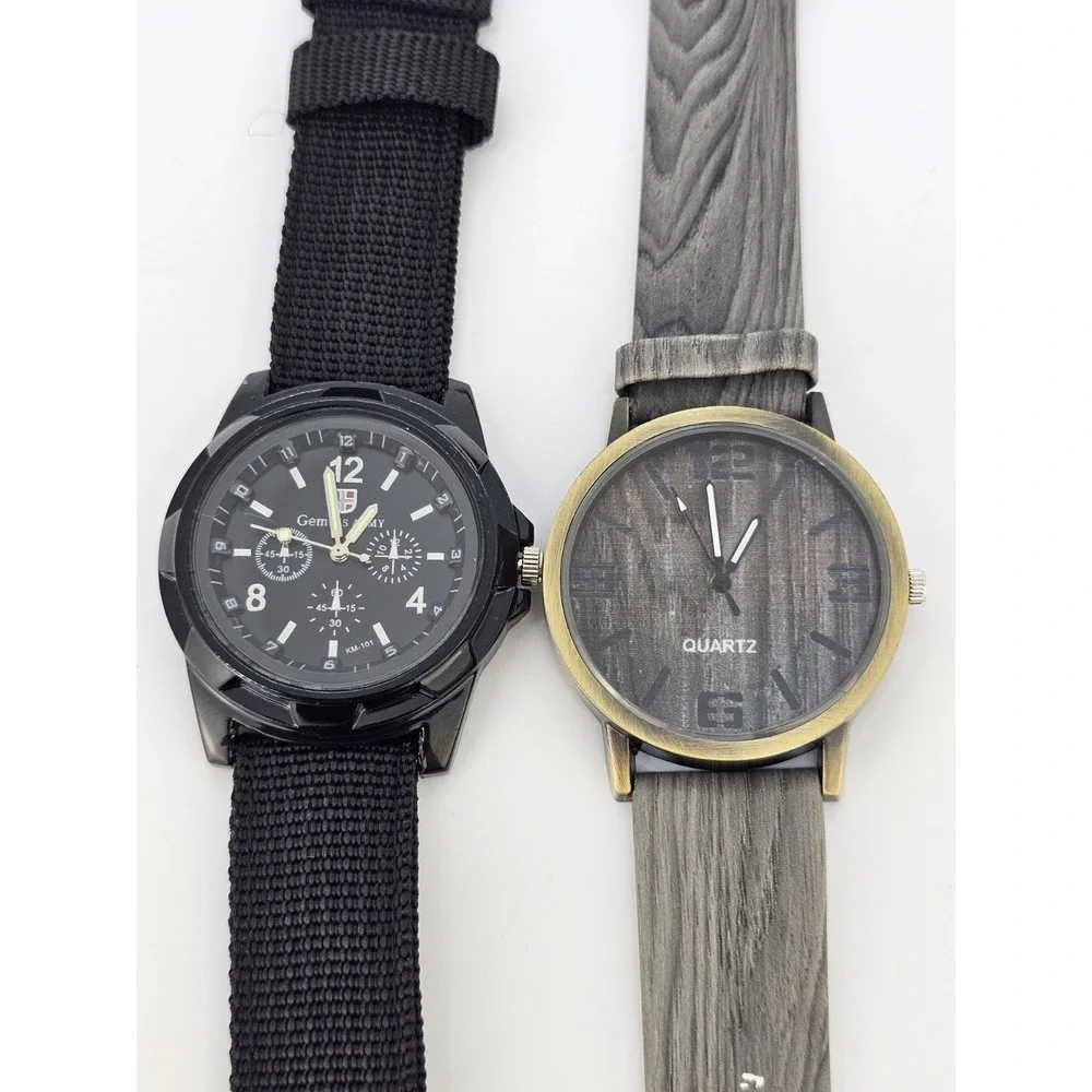 2X Men's Analog Watches 40MM Black Gray Dial Black Gray Bands New Battery